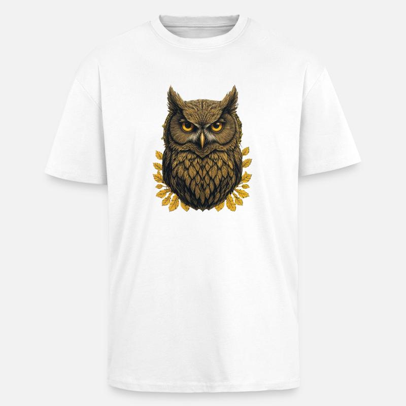 Goldene Eule im Herbstlaub - Oversized Heavyweight Unisex T-Shirt - Weiß