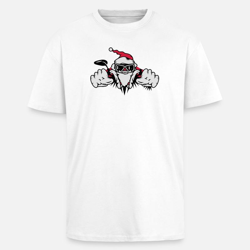 Weihnachtsmann auf Motorrad mit Geschenken - Oversized Heavyweight Unisex T-Shirt - Weiß