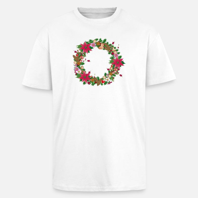 Üppig geschmückter Weihnachtskranz mit Deko - Oversized Heavyweight Unisex T-Shirt - Weiß