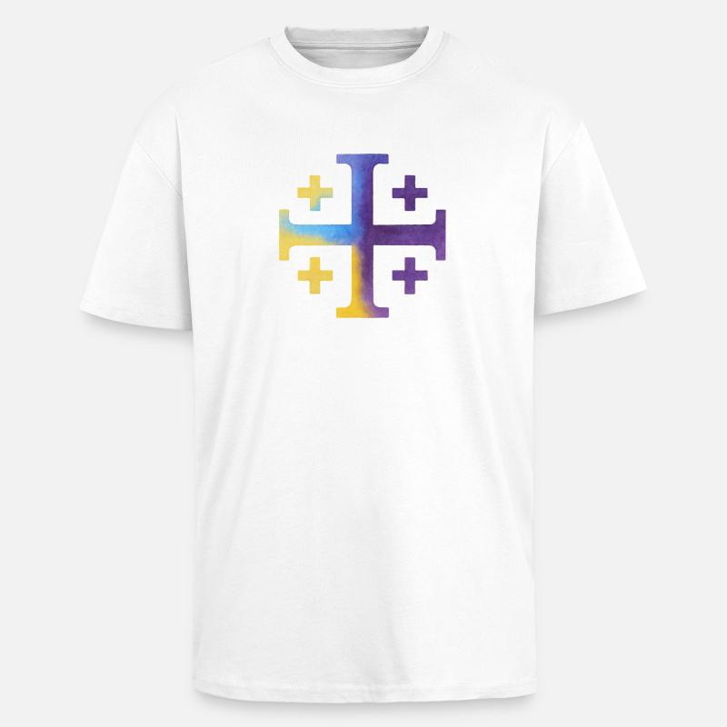 Croce Kairos (Croce di Gerusalemme) – Viola e Giallo - T-shirt unisex oversize pesante - bianco