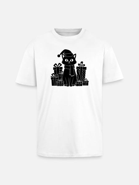 Weihnachtskatze zwischen Geschenken - Oversized Heavyweight Unisex T-Shirt - Weiß