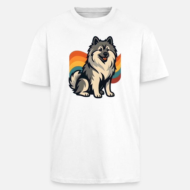 Deutscher Spitz Hund im Regenbogen Hintergrund - Oversized Heavyweight Unisex T-Shirt - Weiß