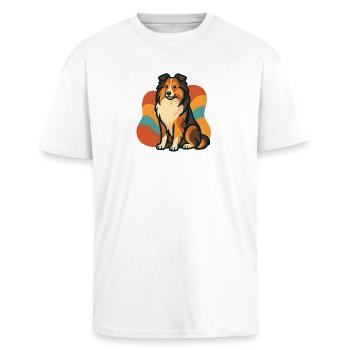 Lebhafter Shetland-Schäferhund Sunburst - Oversized Heavyweight Unisex T-Shirt - Weiß - Vorne - Alina (178cm) & Michal (187cm)