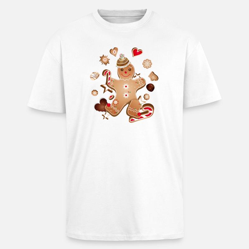 Fröhlicher Lebkuchenmann mit Weihnachtsplätzchen - Oversized Heavyweight Unisex T-Shirt - Weiß