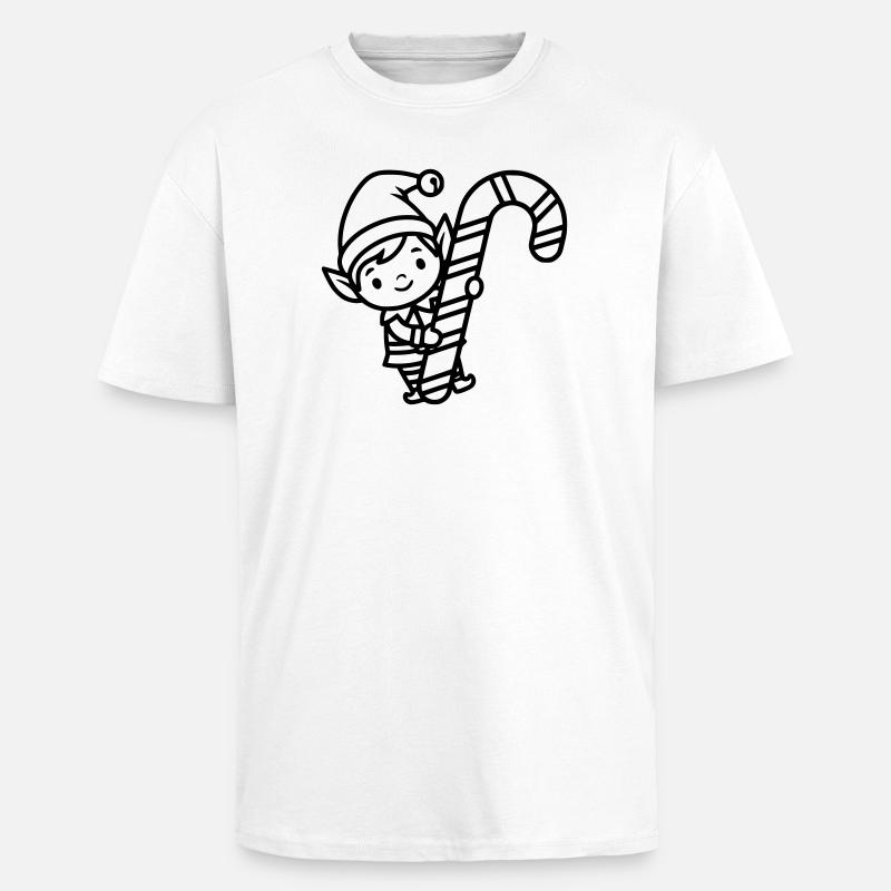Cute Christmas Elf with Candy Cane - Unisex Oversized Heavyweight T-shirt - white