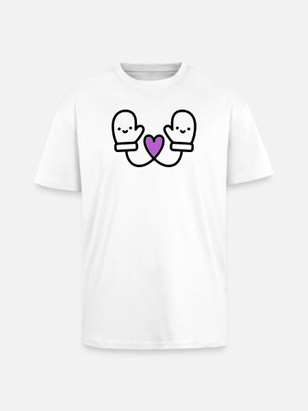 Cute Gloves with Heart | Winter Love - Unisex Oversized Heavyweight T-shirt - white