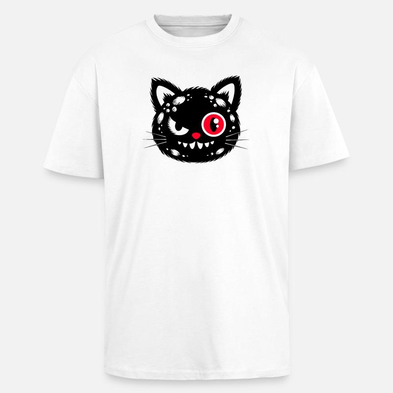 Schwarze Katze mit rotem Auge - Oversized Heavyweight Unisex T-Shirt - Weiß
