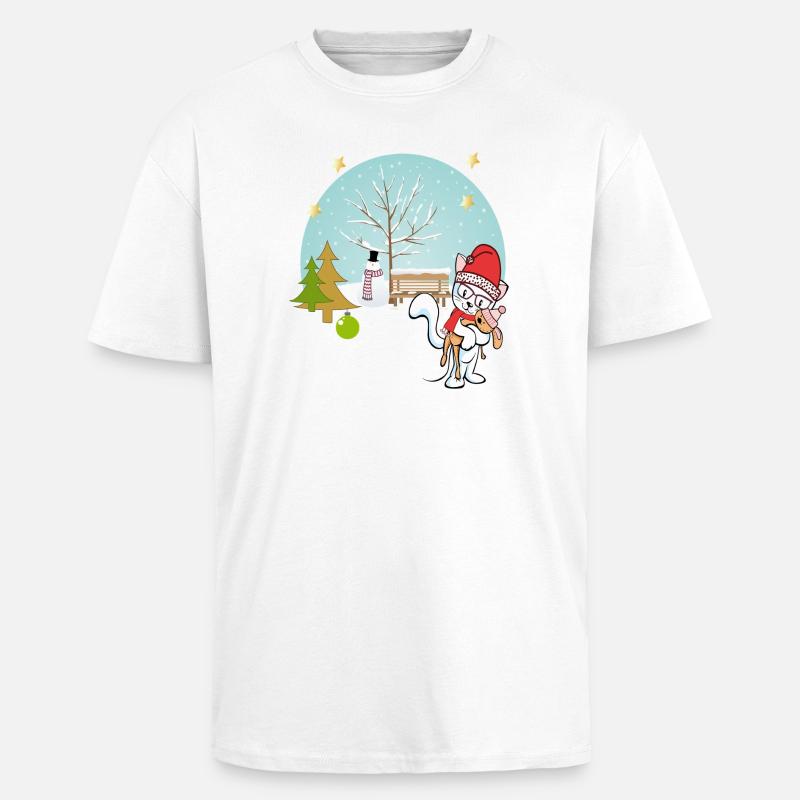  Katze mit Teddy im Winter - Oversized Heavyweight Unisex T-Shirt - Weiß