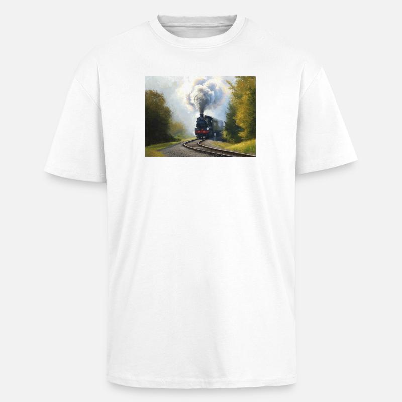 Herbstliche Dampfeisenbahn im Wald - Oversized Heavyweight Unisex T-Shirt - Weiß