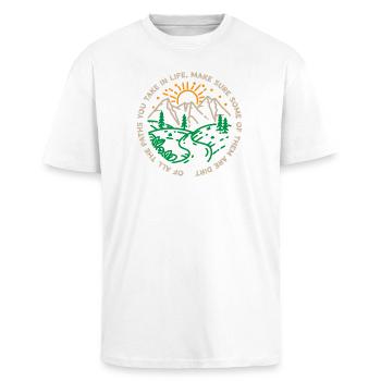 Sunrise Mountain River Wanderweg - Oversized Heavyweight Unisex T-Shirt - Weiß - Vorne - Alina (178cm) & Michal (187cm)