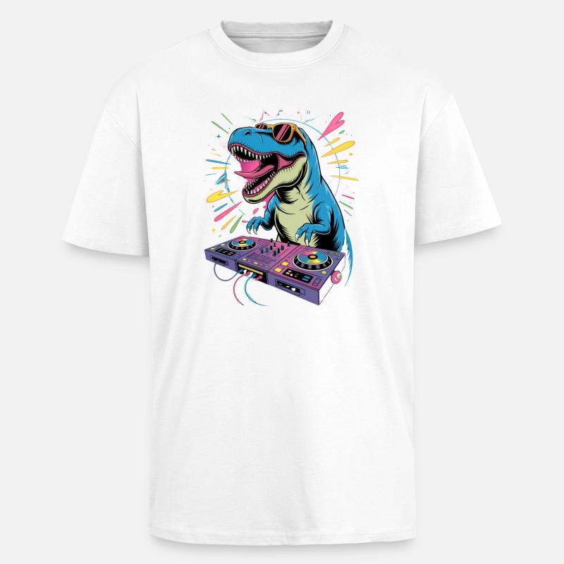 DJ Dinosaurier - Oversized Heavyweight Unisex T-Shirt - Weiß