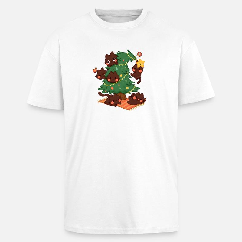 Arbre de Noël Kitty, Amour Chats - T-shirt unisexe oversize épais - blanc