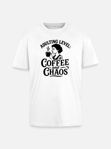 Kaffe sjovt ordsprog kaos sjove ordsprog arbejde - Unisex oversized heavyweight t-shirt - hvid
