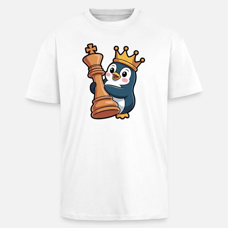 Cute Penguin Chess King Queen Brain Game - Unisex Oversized Heavyweight T-shirt - white