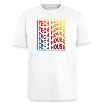 Tech House Neon Gradient Repeats - Unisex Oversized Heavyweight T-shirt - white - Front - Alina (178cm) & Michal (187cm)