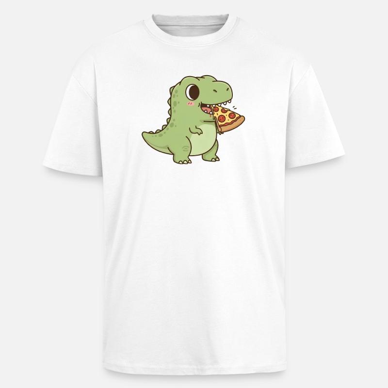 T-Rex mange une pizza - T-shirt unisexe oversize épais - blanc