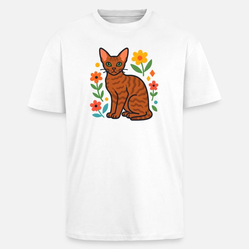 Devon Rex' Katze in der Blumenparade - Oversized Heavyweight Unisex T-Shirt - Weiß