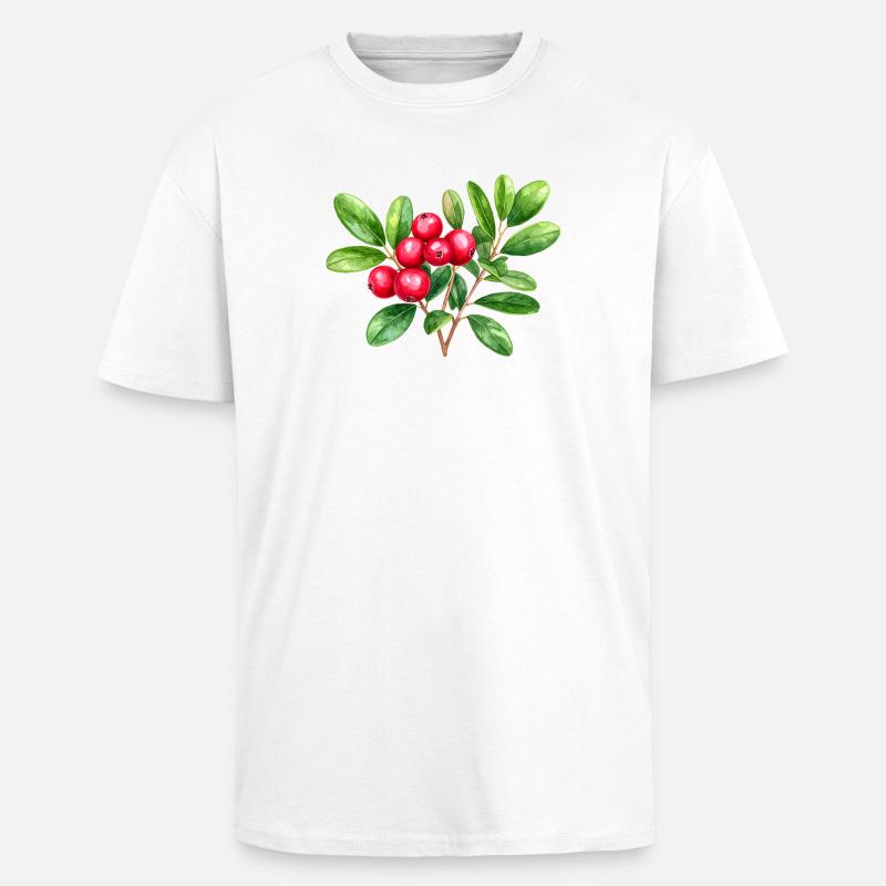 Preiselbeere – botanisches Aquarell - Oversized Heavyweight Unisex T-Shirt - Weiß