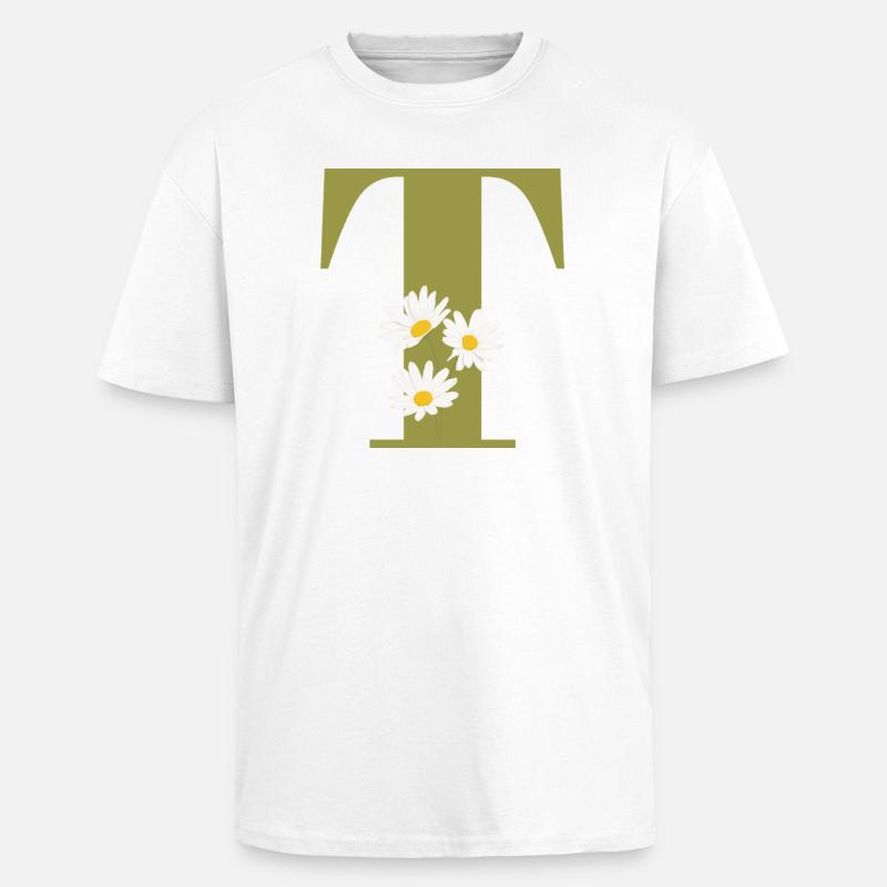 Buchstabe t grüne Gänseblümchen - Oversized Heavyweight Unisex T-Shirt - Weiß