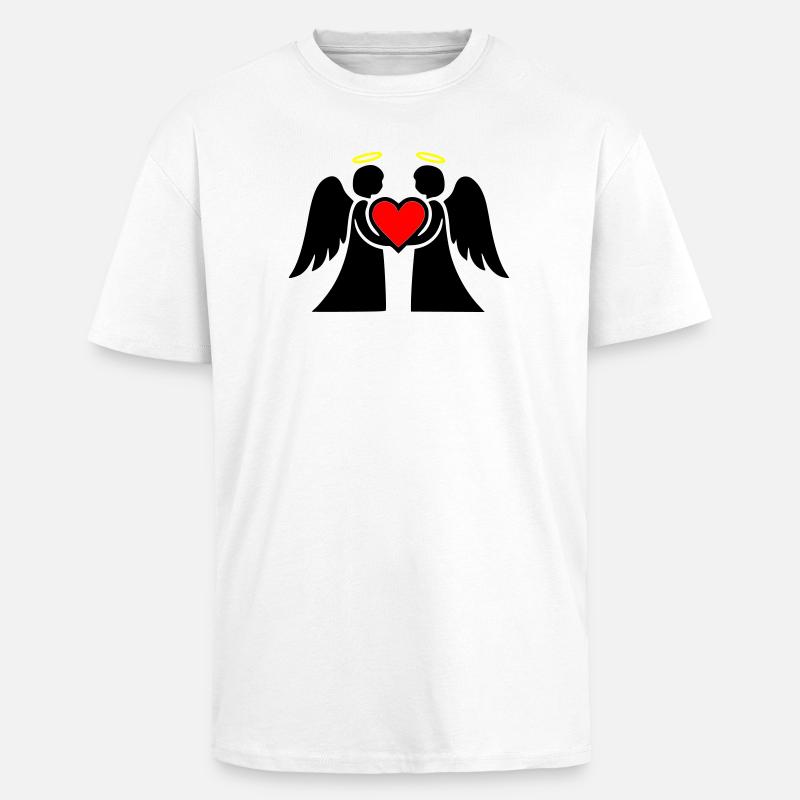 Engel Paar mit Herz Piktogramm - Oversized Heavyweight Unisex T-Shirt - Weiß
