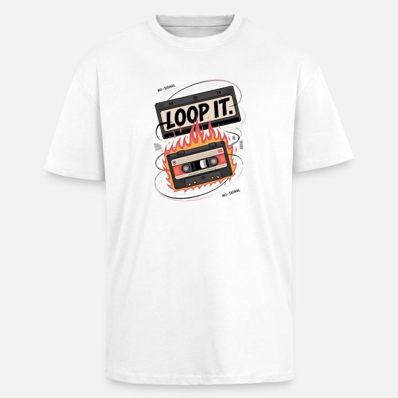 Loop It Flames Cassette - Unisex Oversized Heavyweight T-shirt - white