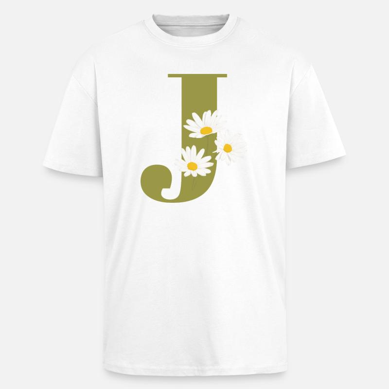 Buchstabe j Grüne Gänseblümchen - Oversized Heavyweight Unisex T-Shirt - Weiß