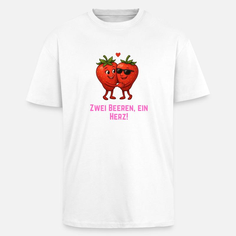 Zwei Beeren ein Herz - Erdbeeren Paar - Oversized Heavyweight Unisex T-Shirt - Weiß