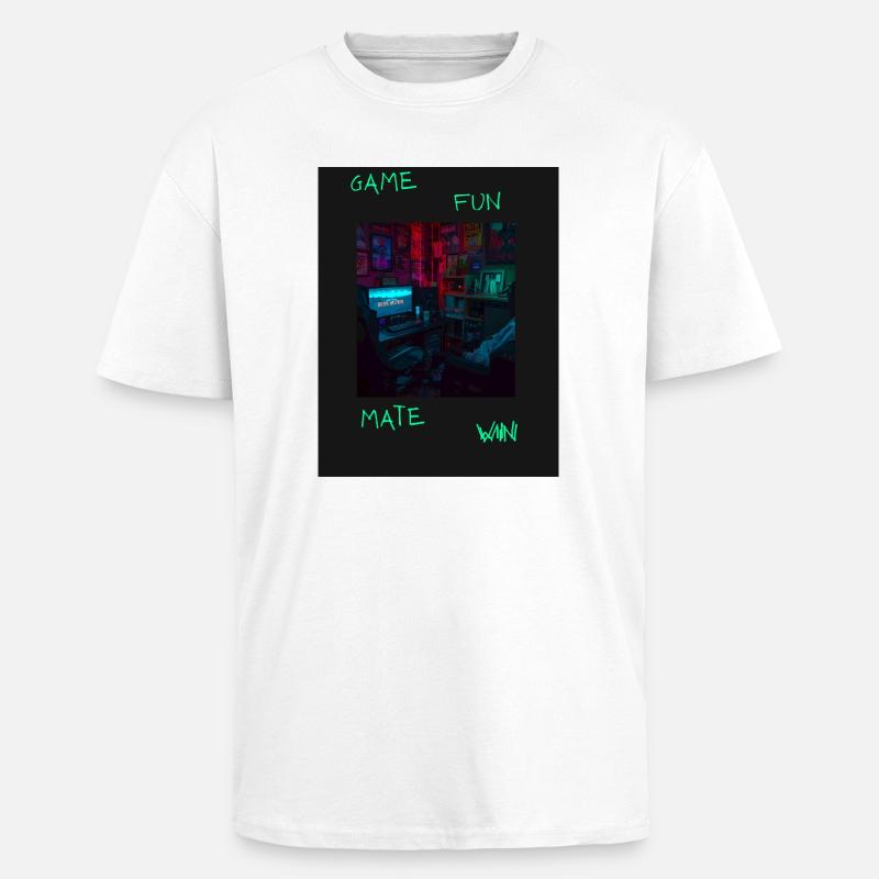 Neon Retro Gaming Raum Spruch - Oversized Heavyweight Unisex T-Shirt - Weiß
