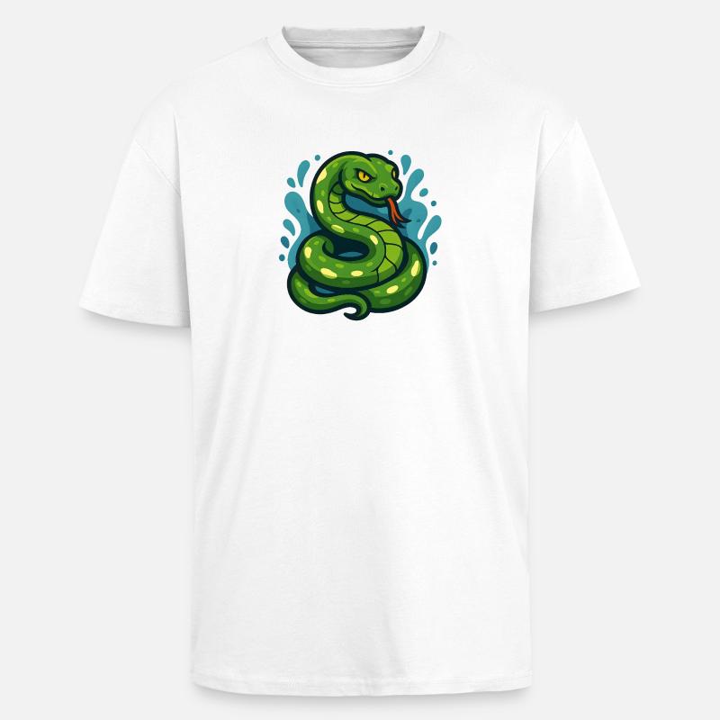 Green Tree Python Snake in Wave - Unisex Oversized Heavyweight T-shirt - white