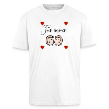 Couple de hérissons amoureux cœurs - T-shirt unisexe oversize épais - blanc - Devant - Alina (178cm) & Michal (187cm)