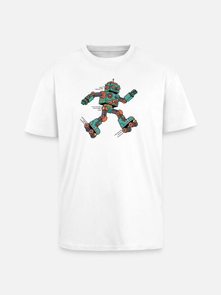 Robot Skater Cartoon Retro - Unisex Oversized Heavyweight T-shirt - white
