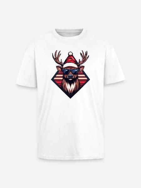 Reindeer with Santa hat and sunglasses - Unisex Oversized Heavyweight T-shirt - white