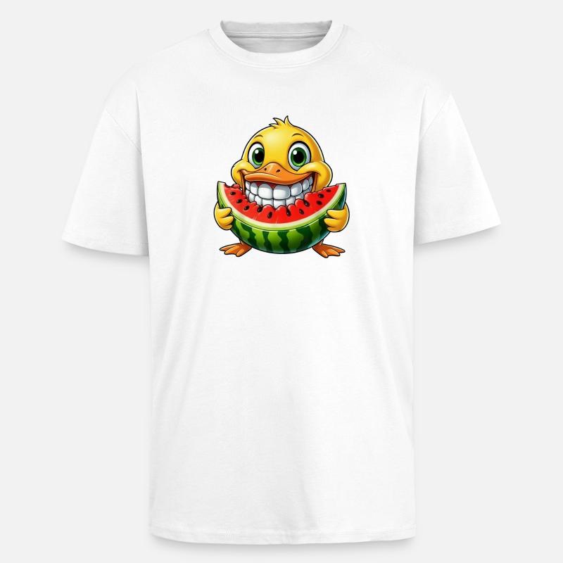 Merry Duck Pastèque Pastèque Délice d’été - T-shirt unisexe oversize épais - blanc