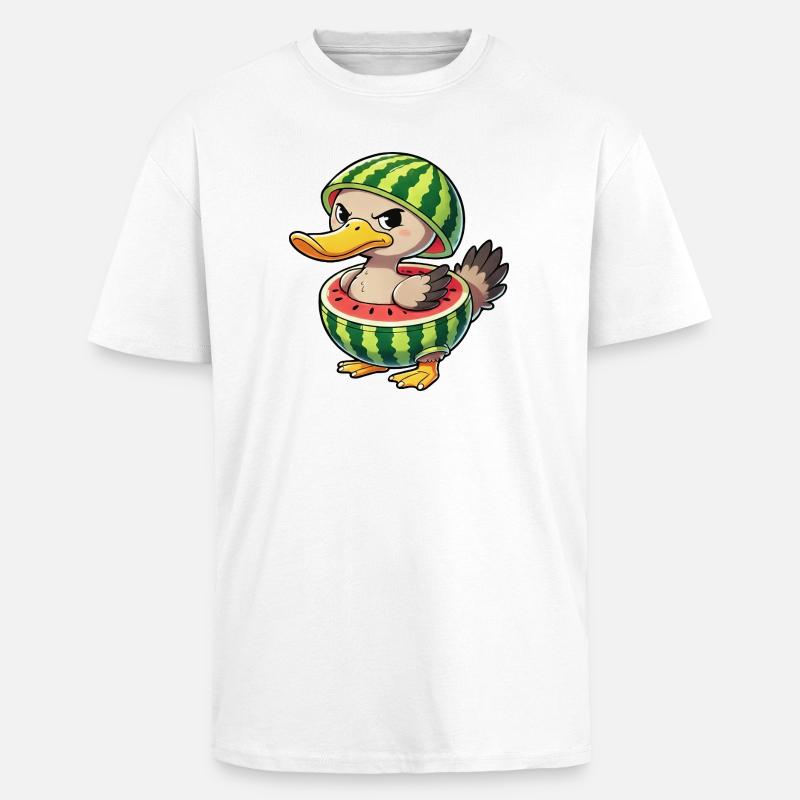 Grumpy duck with watermelon summer design - Unisex Oversized Heavyweight T-shirt - white