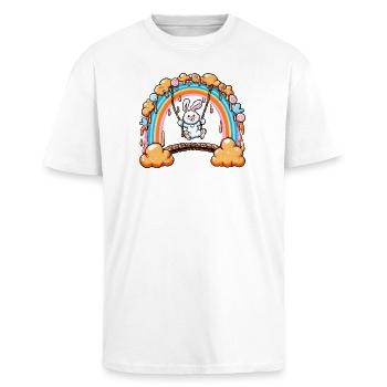 Hoppelhase Regenbogen-Schaukel - Oversized Heavyweight Unisex T-Shirt - Weiß - Vorne - Alina (178cm) & Michal (187cm)