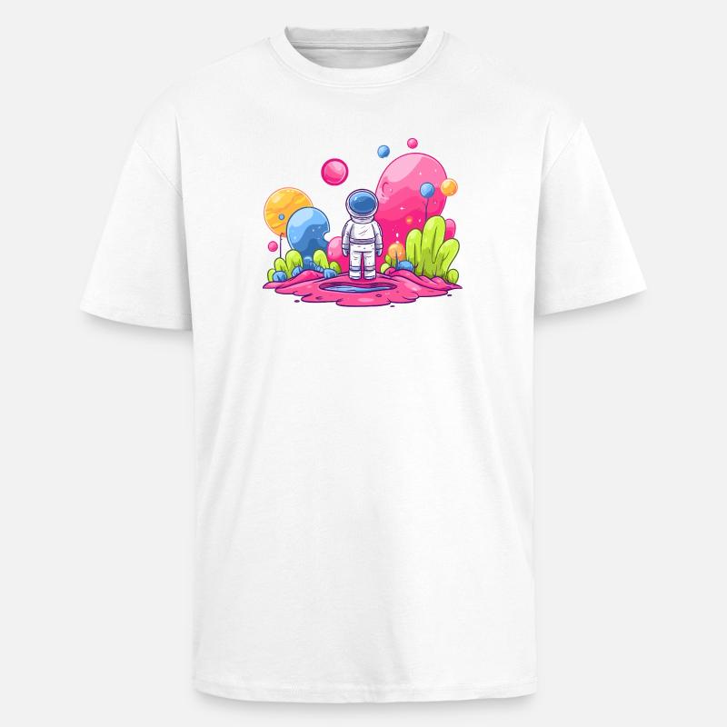 Astronaute dans l’espace rose - T-shirt unisexe oversize épais - blanc
