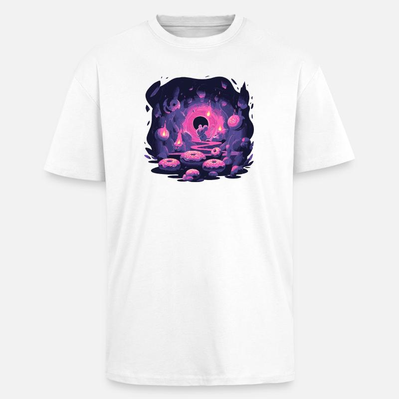 Neon Mouse Cave with Donuts - Unisex Oversized Heavyweight T-shirt - white
