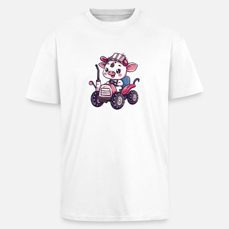 Kuh Traktor Farmer - Oversized Heavyweight Unisex T-Shirt - Weiß