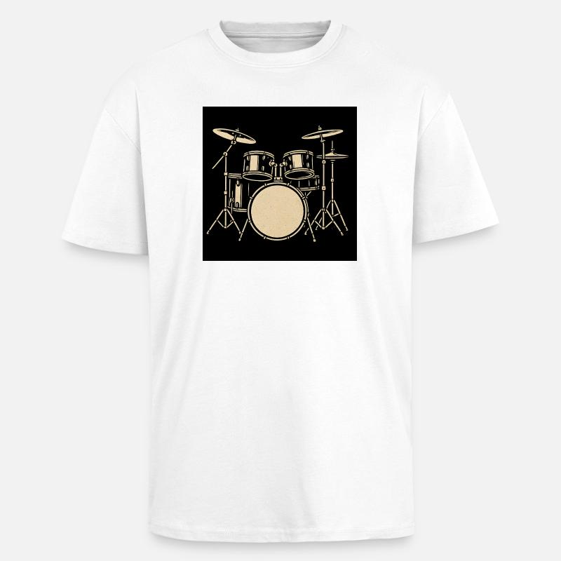 Black Silver Drumset Illustration - Unisex Oversized Heavyweight T-shirt - white