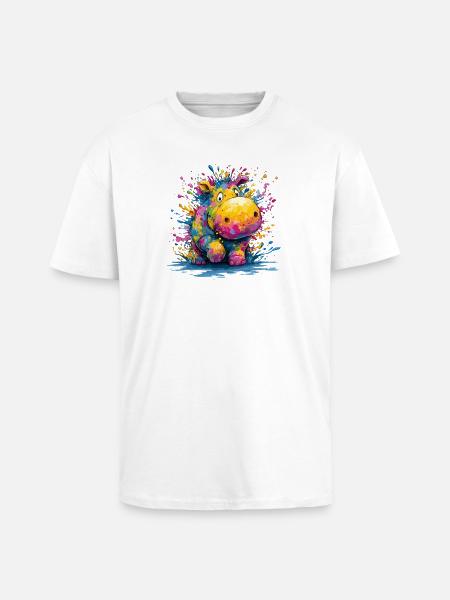 Bunter Tropfenhippo Design - Oversized Heavyweight Unisex T-Shirt - Weiß
