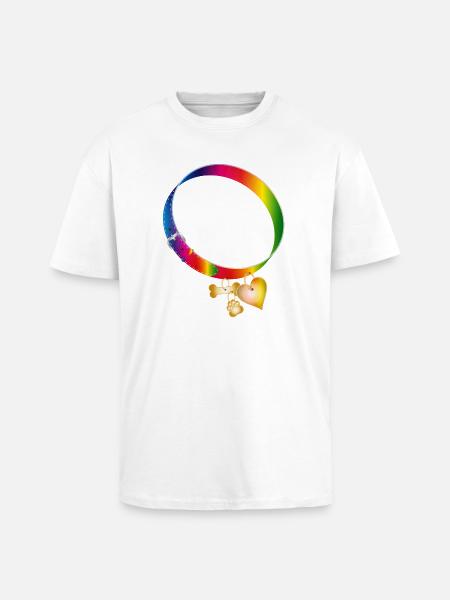 Rainbow Dog Collar Motif with Pendants - Unisex Oversized Heavyweight T-shirt - white