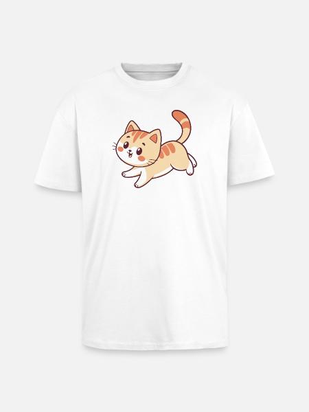 Happy Kitten Illustration - Unisex Oversized Heavyweight T-shirt - white