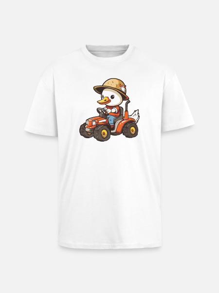 Goose Tractor Farmer - Unisex Oversized Heavyweight T-shirt - white