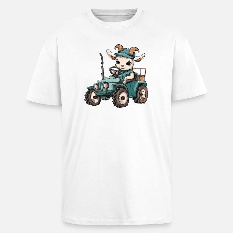 Bergziege Traktor Farmer - Oversized Heavyweight Unisex T-Shirt - Weiß