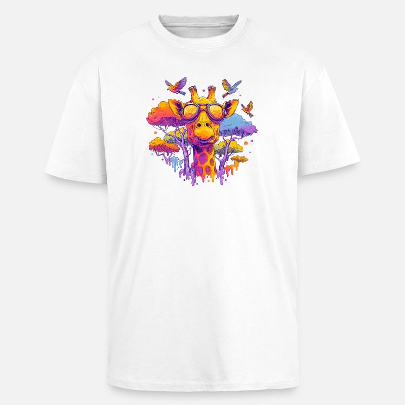 Farbenfrohe Giraffe mit Sonnenbrille - Oversized Heavyweight Unisex T-Shirt - Weiß