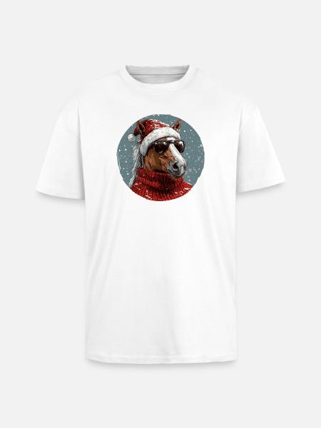 Noël de Noël cheval - T-shirt unisexe oversize épais - blanc