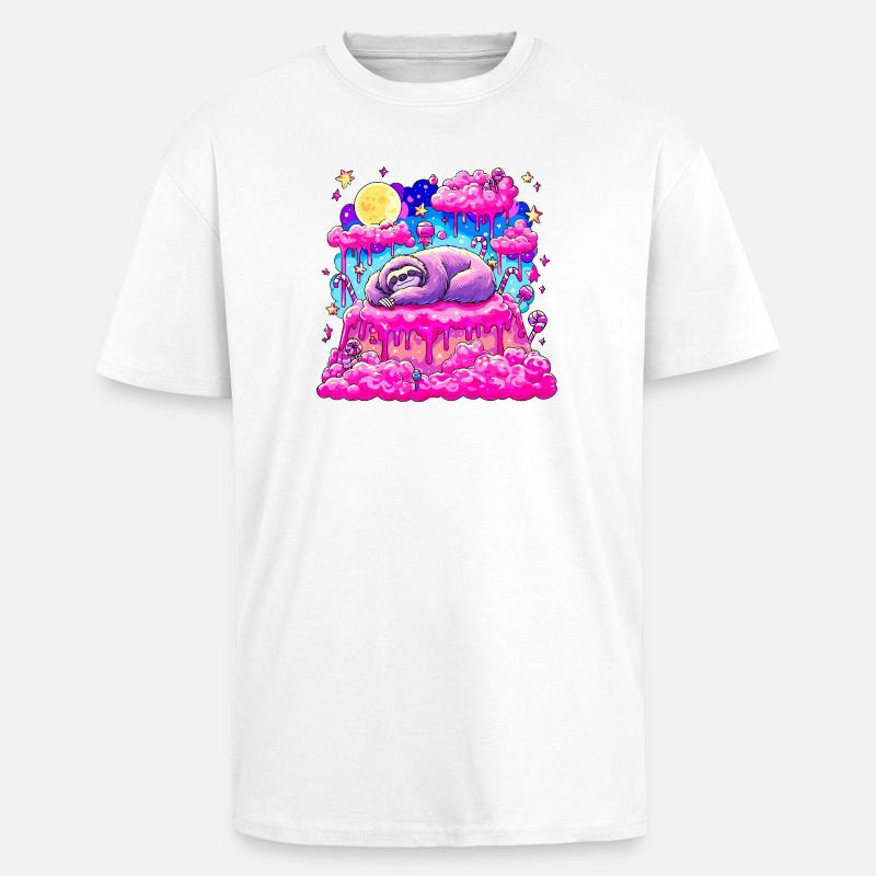 Lila Schlummer Sloth auf Pinkkuchen - Oversized Heavyweight Unisex T-Shirt - Weiß