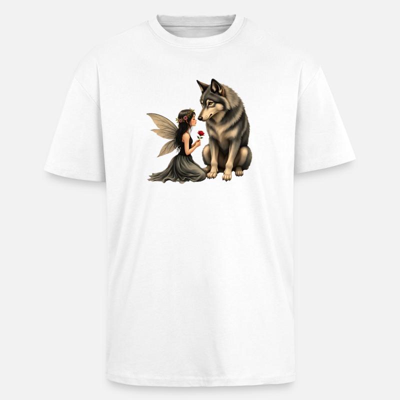 Fée et Loup : Baiser de Rose - T-shirt unisexe oversize épais - blanc