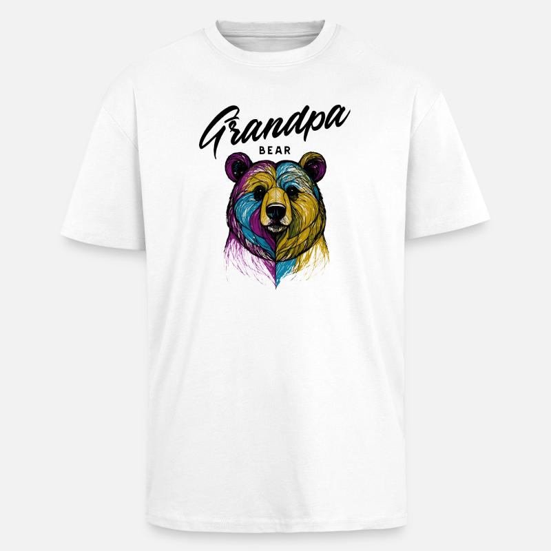 Ourse Arc-en-Ciel Split Grandpa Bear - T-shirt unisexe oversize épais - blanc