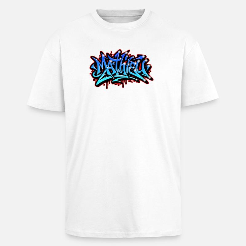 Mathieu Graffiti Neon Printable on Textile - Unisex Oversized Heavyweight T-shirt - white